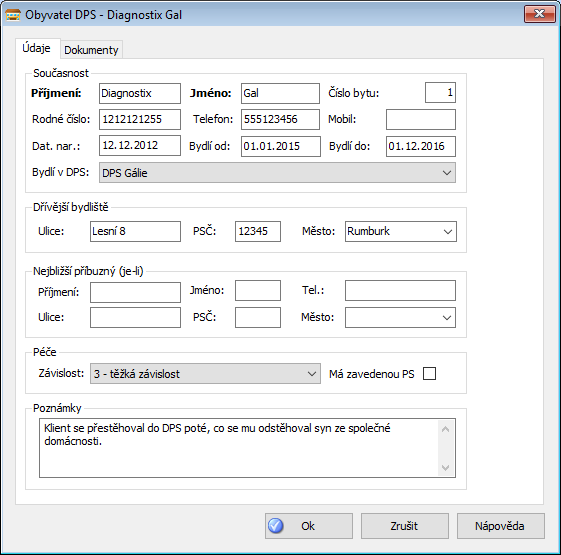 Okno obyvatele DPS