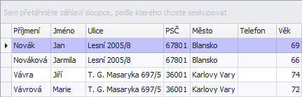 Základní rozhraní tabulky