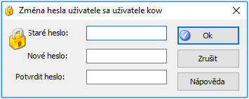 Okno pro změnu hesla