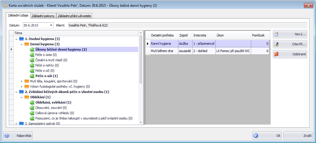 Okno karty sociálních služeb