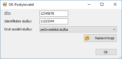 Formulář s nastavením OK - Poskytovatel