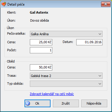 Detail péče oběda