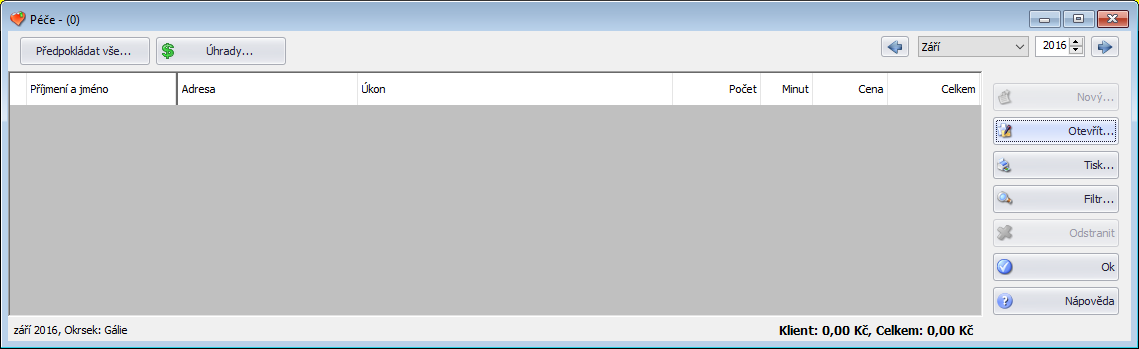 Prázdný seznam péče