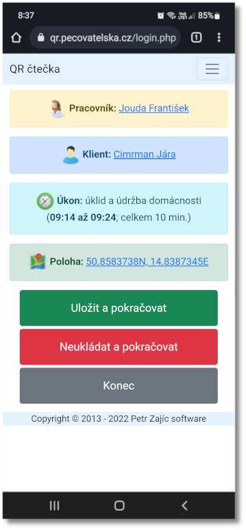 Po naskenování časového QR kódu.