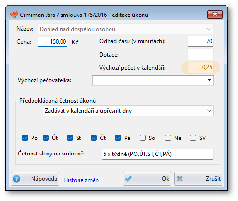 Úprava úkonu ve smlouvě.