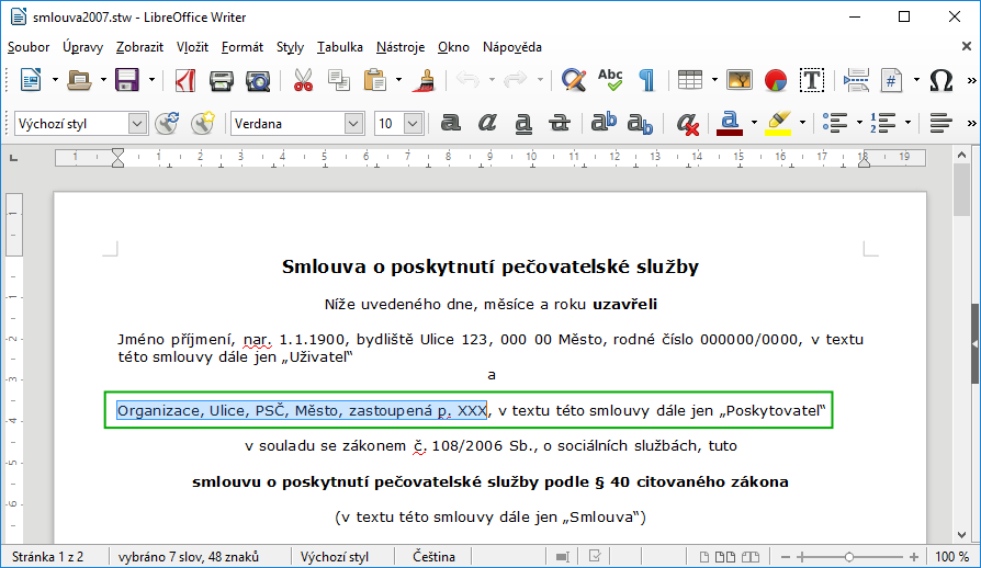 Úprava šablony v LibreOffice Writer