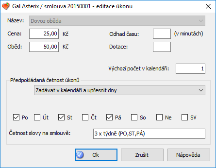 Přidání úkonu ke smlouvě
