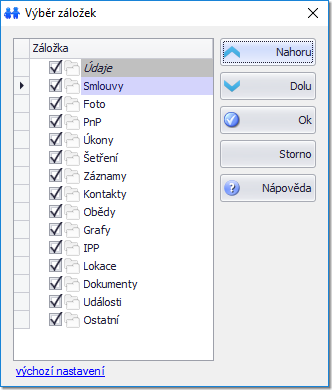 Příklad posunutí záložky "Smlouvy" dopředu